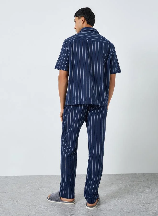 Styli  Men Striped Buttoned Shirt and Pyjama Set for Men | Best Price UAE